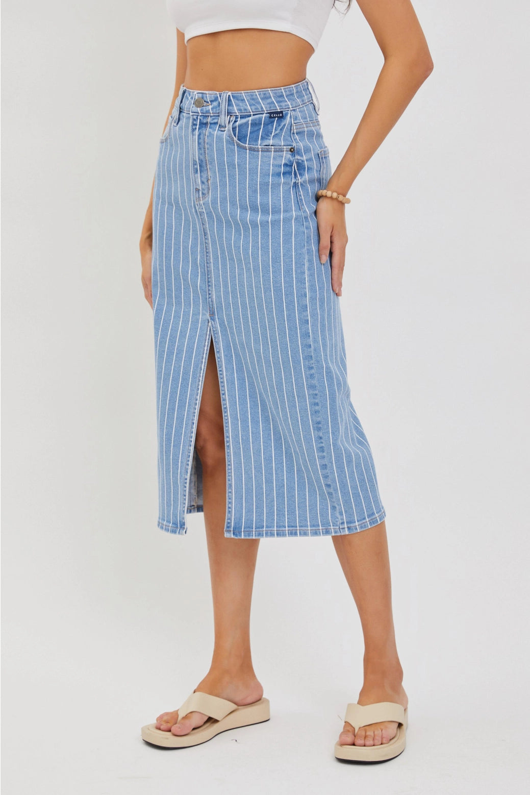 High Rise Midi Skirt w Front Slit