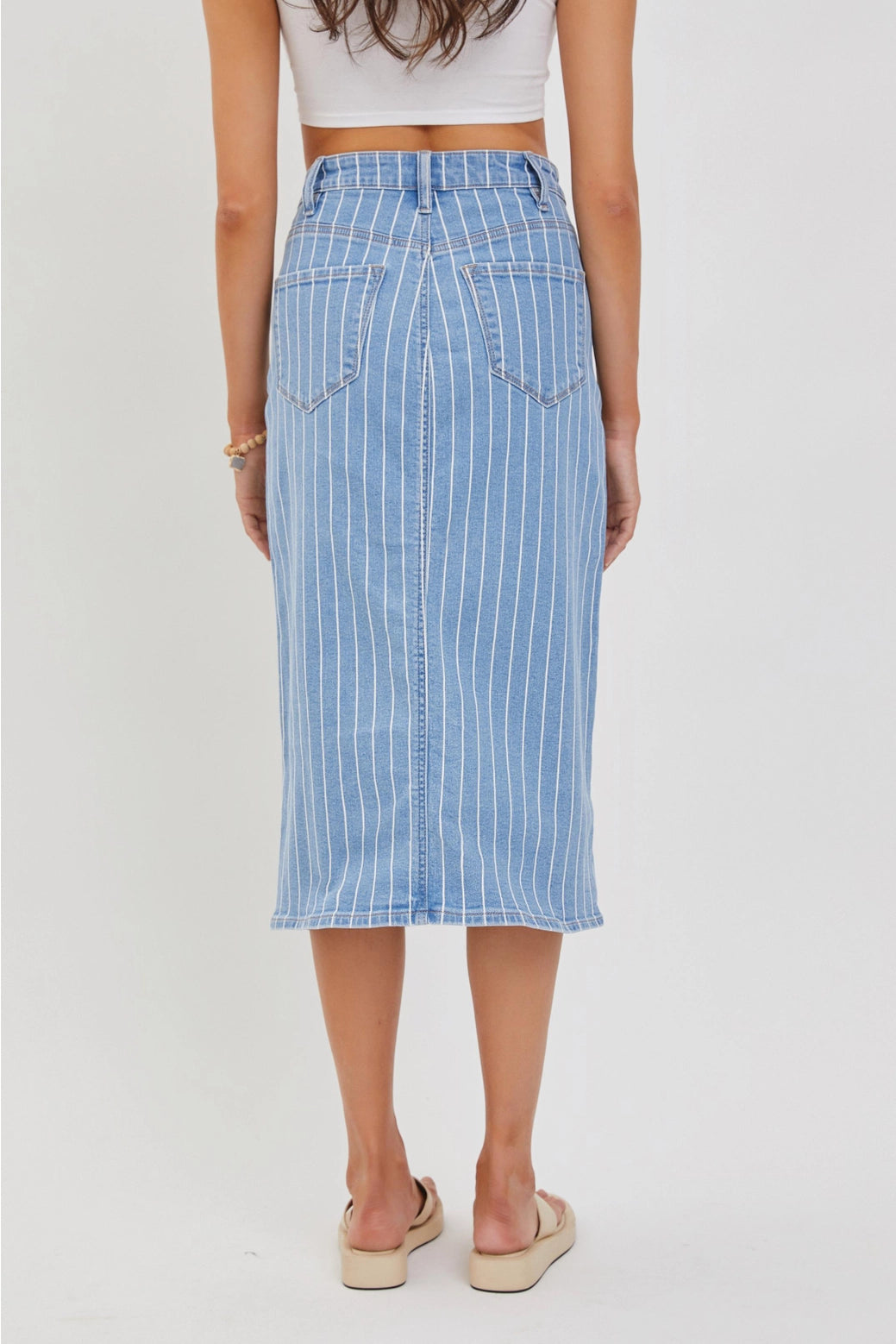 High Rise Midi Skirt w Front Slit