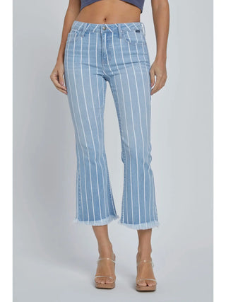 High Rise Crop Flare Pinstripes