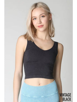 Vintage V Neck Crop Top / Black
