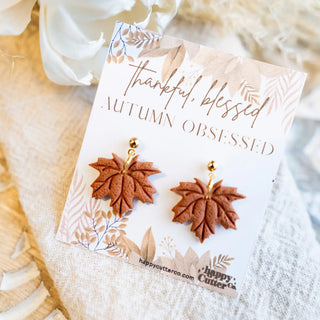 Autumn Maple Leaf Clay Earrings Ball Post