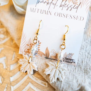 Elegant Cream Maple Leaf Earrings Fish Hook