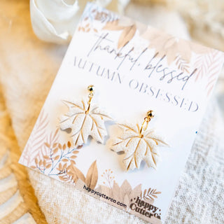 Elegant Cream Maple Leaf Earrings | Ball Post