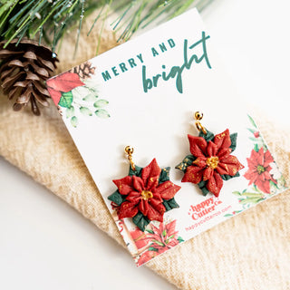 Poinsettia Holiday Earrings Fish Hook