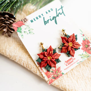 Poinsettia Holiday Earrings Fish Hook