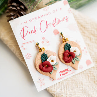 Pink Christmas Earrings| Pink Floral