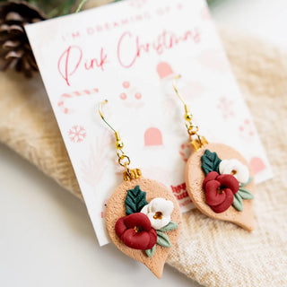 Pink Christmas Earrings| Pink Floral