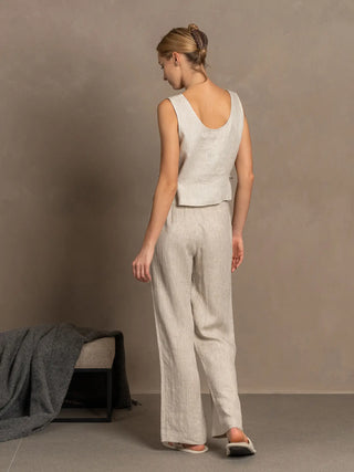 Stone Green Linen Crop Top with Side Ribbon Audrey Natural