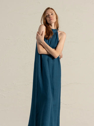 Black Linen Maxi Halter Neck Dress Rachel