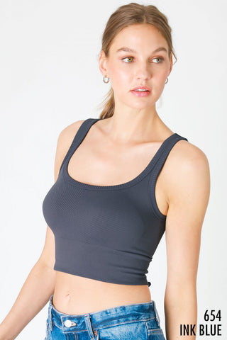 Chevron Ribbed Crop Top | Ink Blue
