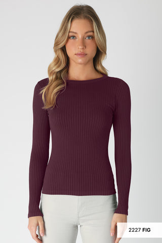 Wide Ribbed Long Sleeved Top