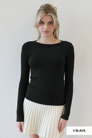 Wide Ribbed Long Sleeved Top