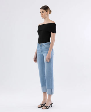 High Rise Cuffed Straight