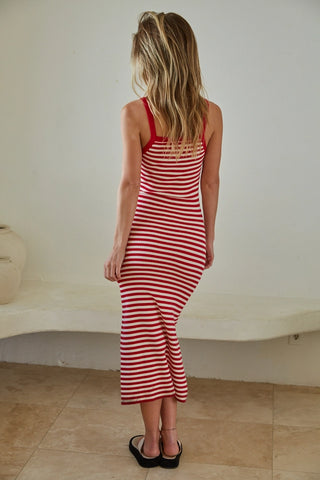 Red Striped Knit Midi Dress