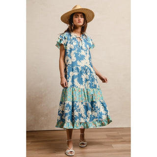 Floral Prints Tiered Short Sleeves Maxi Dress