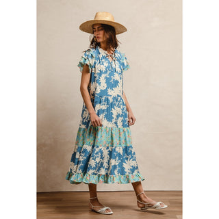 Floral Prints Tiered Short Sleeves Maxi Dress
