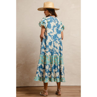 Floral Prints Tiered Short Sleeves Maxi Dress