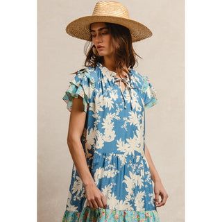 Floral Prints Tiered Short Sleeves Maxi Dress