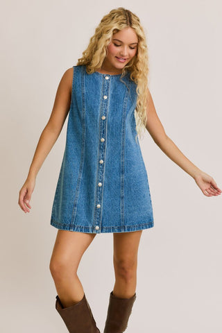 Denim Round Neck Mini Dress