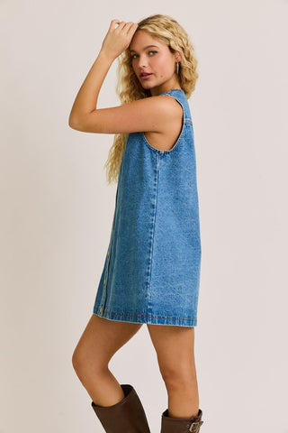 Denim Round Neck Mini Dress