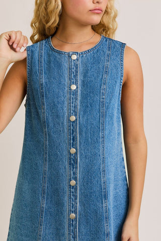Denim Round Neck Mini Dress