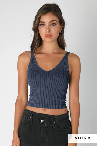 Vintage Wide Ribbed V Neck / Denim