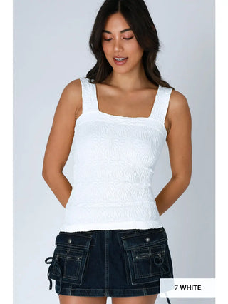 Lace Textured Square Top / White