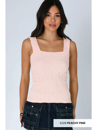 Lace Textured Square Top / Peachy Pink