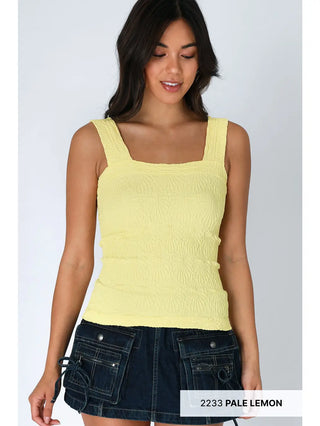Lace Textured Square Top / Pale Lemon