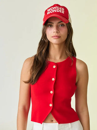 Sleeveless Button Top / Red