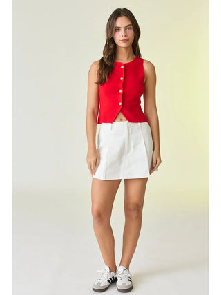 Sleeveless Button Top / Red