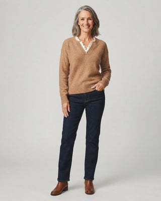 Chester Ruffle Trim V Neck Sweater / Mocha