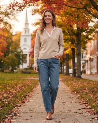Chester Ruffle Trim V Neck Sweater / Oatmeal