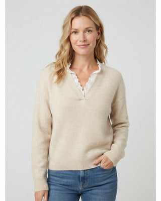 Chester Ruffle Trim V Neck Sweater / Oatmeal