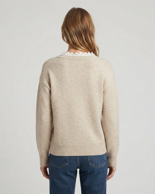 Chester Ruffle Trim V Neck Sweater / Oatmeal