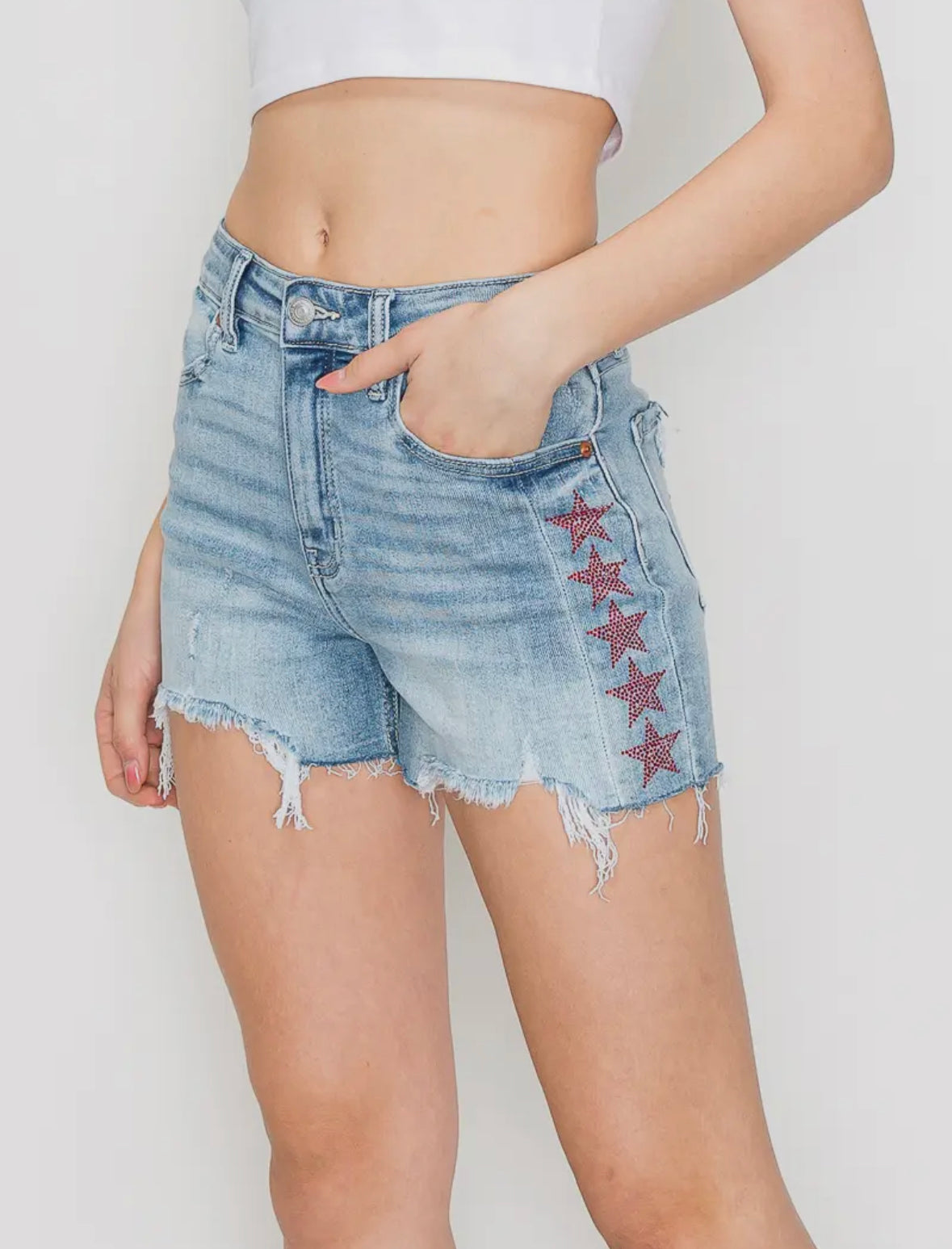 Star Spangled High Rise Denim Shorts