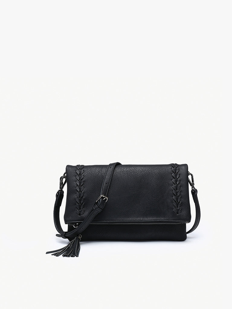 Isadora Distressed Whipstitch Crossbody Black