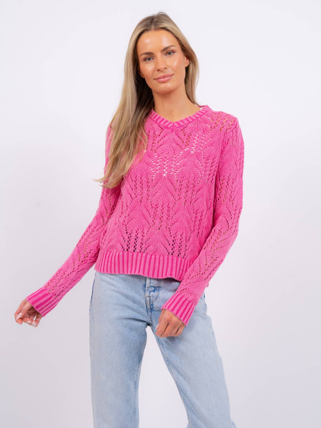Delilah Pointelle V-Neck Sweater