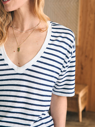 Oceanside Linen V Neck Tee