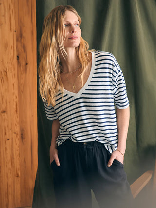 Oceanside Linen V Neck Tee