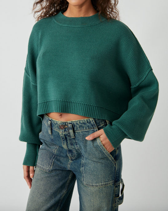 Easy Street Crop Pullover Hunter Green