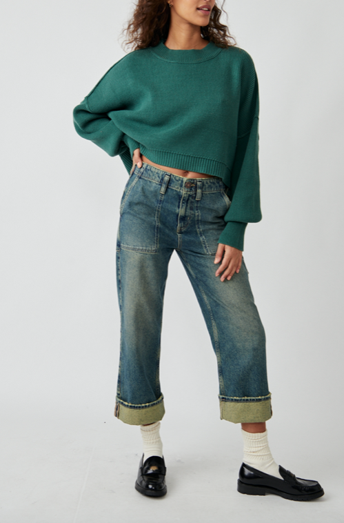 Easy Street Crop Pullover Hunter Green