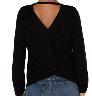Twist Back Long Sleeve Top Black
