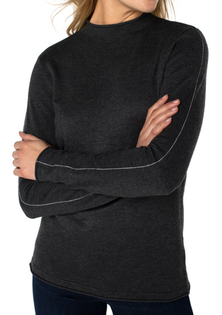 Mock Neck Rolled Hem Long Sleeve Charcoal Grey