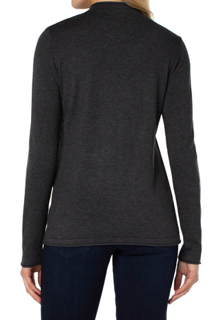 Mock Neck Rolled Hem Long Sleeve Charcoal Grey