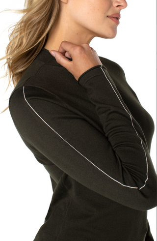Mock Neck Rolled Hem Long Sleeve Forest Green