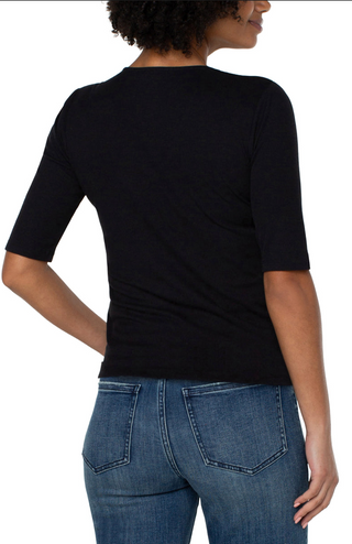Double Layer V Neck Rib Knit Top/ Black