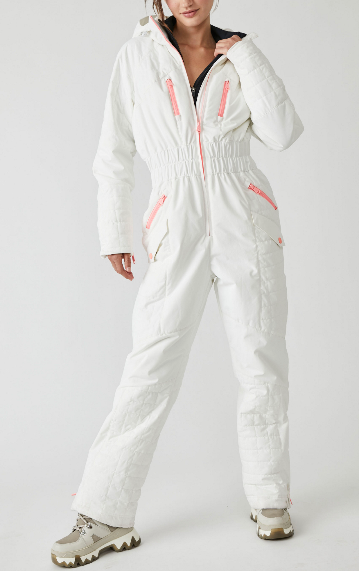 White all in one top ski suit