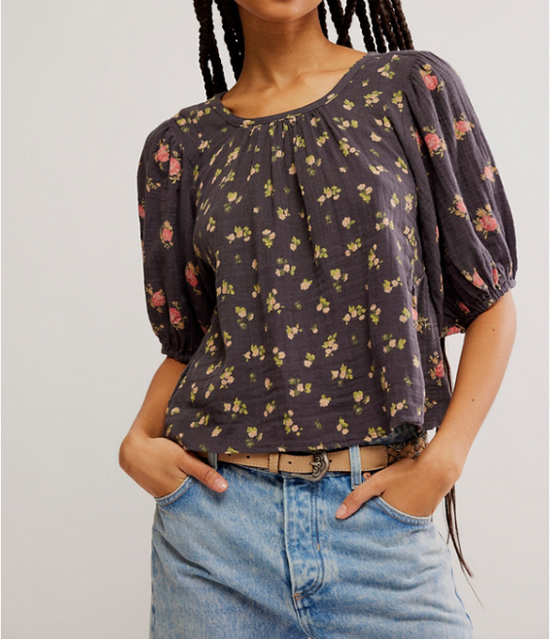 Chloe Printed Top Washed Black