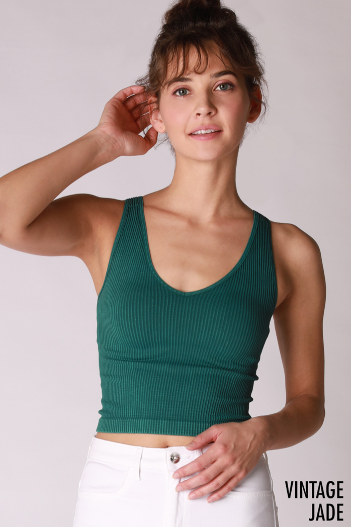 Vintage V Neck Crop Top Jade